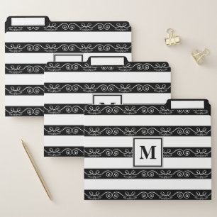 Monogram Modern Black White striped File Folder