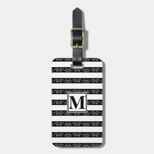 Monogram modern Black White striped Luggage Tag
