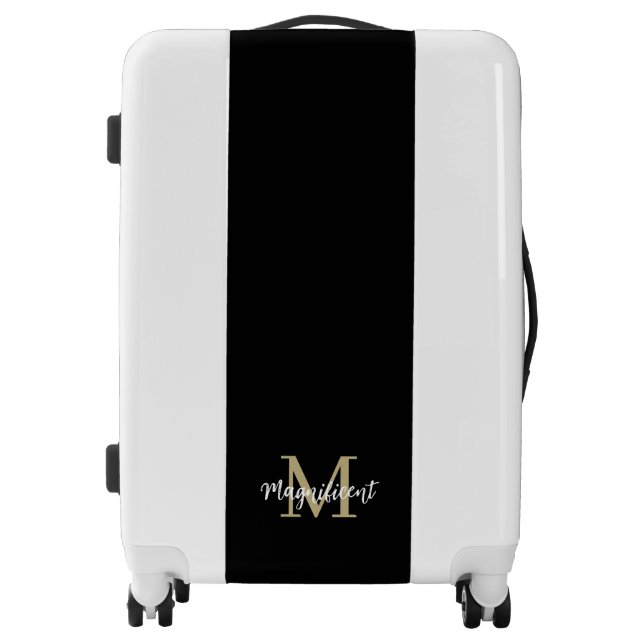 Monogram Modern Black White Tan Sand Luggage (Front)