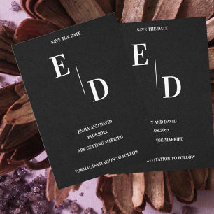 Monogram Modern Black White Wedding Save The Date Announcement