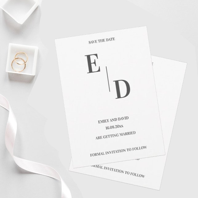 Monogram Modern Black White Wedding Save The Date  Announcement (Creator Uploaded)