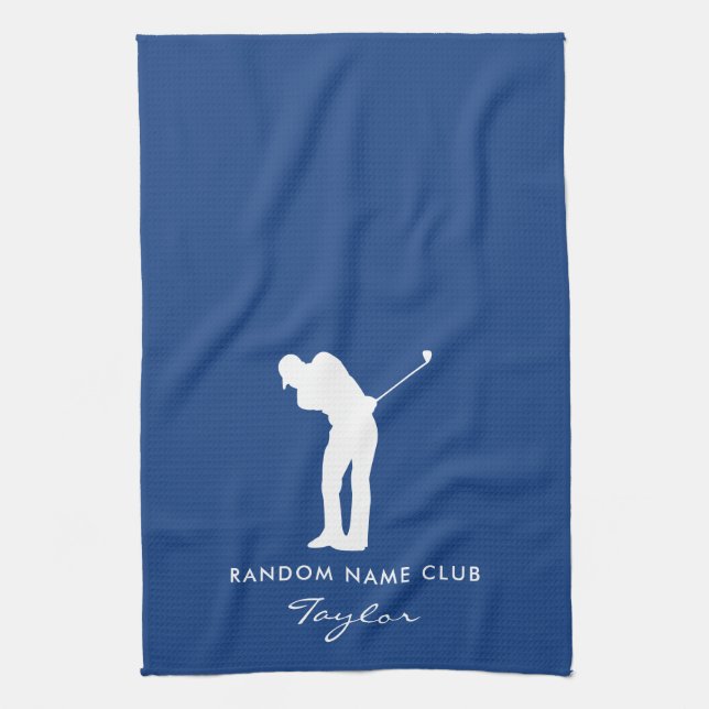 Monogram Modern Blue Club Name Kitchen Towel (Vertical)