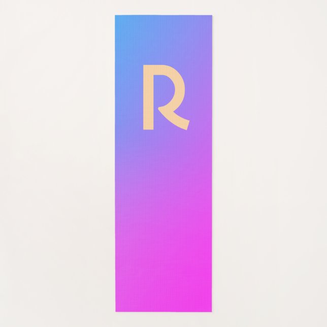 Monogram Modern Blue Hot Pink Gradient Yoga Mat (Front)