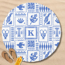 Monogram Modern Blue White Abstract Pattern Beach Towel