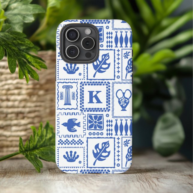 Monogram Modern Blue White Abstract Pattern Case-Mate iPhone Case (Creator Uploaded)