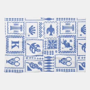 Monogram Modern Blue White Abstract Pattern Kitchen Towel