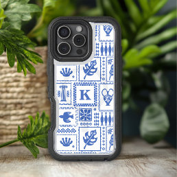 Monogram Modern Blue White Abstract Pattern iPhone 16 Pro Max Case