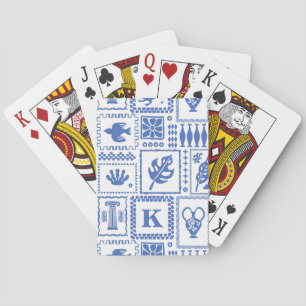 Monogram Modern Blue White Abstract Pattern Poker Cards
