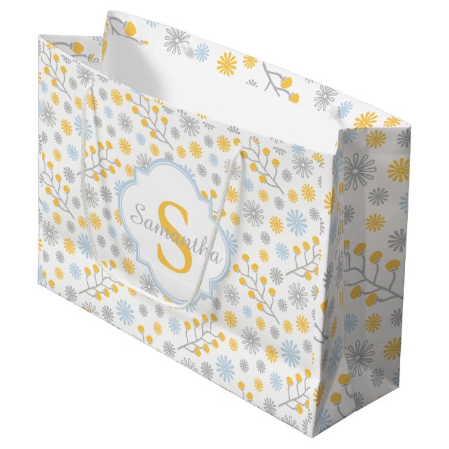 Monogram Modern Blue Yellow & Gray Gift Bag (Front Angled)