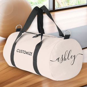 Monogram Modern Blush Pink Calligraphy Script Name Duffle Bag