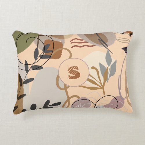 Monogram Modern Boho Abstract Floral Accent Pillow