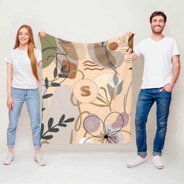 Monogram Modern Boho Abstract Floral  Fleece Blanket (In Situ)