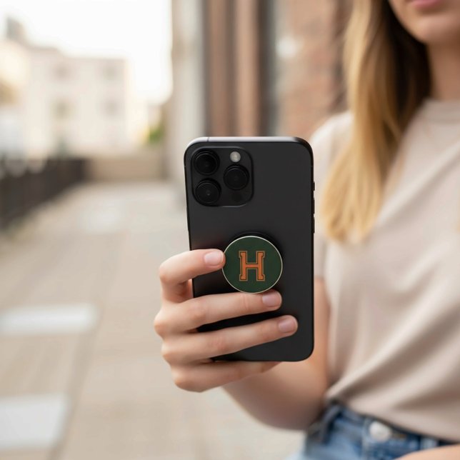 Monogram Modern Bold Green Orange PopSocket (Creator Uploaded)