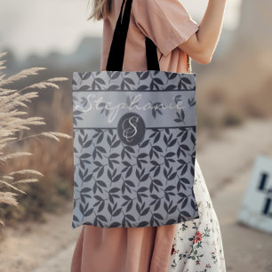 Monogram Modern botanical blue  Tote Bag
