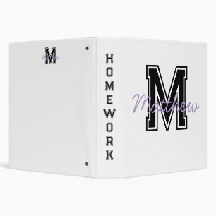 Monogram Modern Boy Preppy Back-To-School Homework 3 Ring Binder