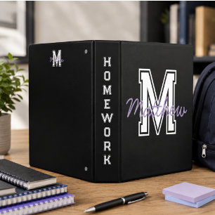 Monogram Modern Boy Preppy Back-To-School Homework 3 Ring Binder