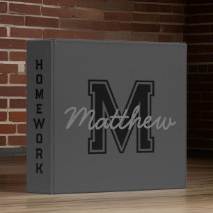 Monogram Modern Boy Preppy Back-To-School Homework 3 Ring Binder