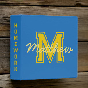 Monogram Modern Boy Preppy Back-To-School Homework 3 Ring Binder