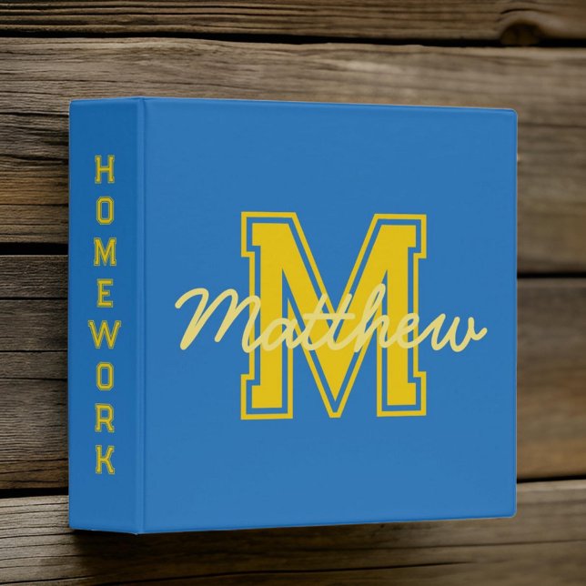 Monogram Modern Boy Preppy Back-To-School Homework 3 Ring Binder (Creator Uploaded)