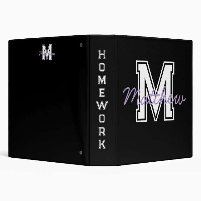 Monogram Modern Boy Preppy Back-To-School Homework 3 Ring Binder (Background)