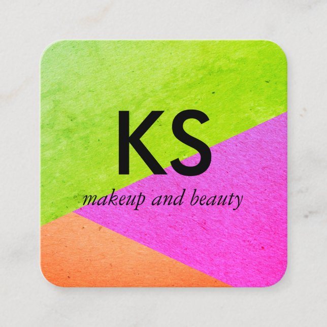 Monogram Modern Bright Color Blocks Square Business Card (Front)