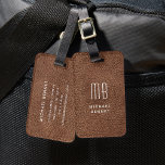 Monogram Modern Brown Faux Leather Texture Luggage Tag<br><div class="desc">Monogram Modern Brown Faux Leather Texture Print Luggage Tag</div>
