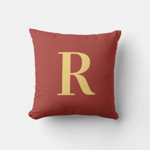 Monogram Modern Brown Gold Throw Pillow