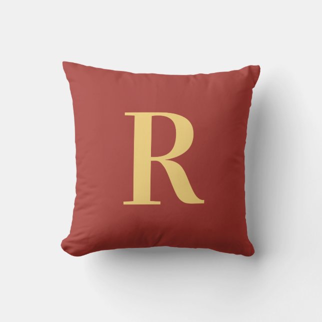 Monogram Modern Brown Gold Throw Pillow (Front)