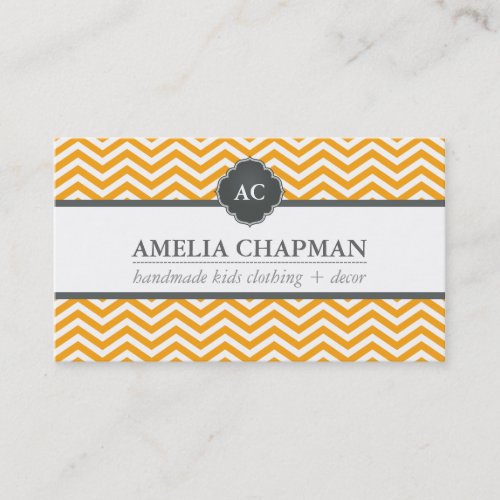 MONOGRAM modern chevron pattern bright orange gray Business Card