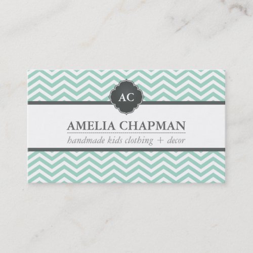 MONOGRAM modern chevron pattern mint green gray Business Card