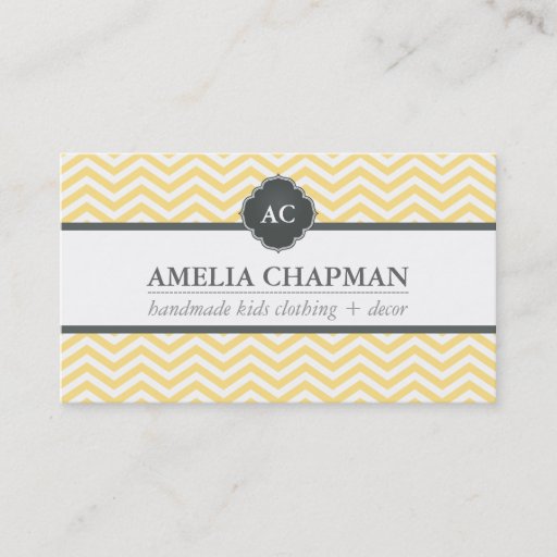 Customizable MONOGRAM modern chevron pattern pale yellow grey Business Cards