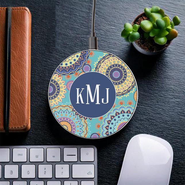 Monogram Modern Chic Personalized Wireless Charger (Simple monogram custom chic modern phone charger. )
