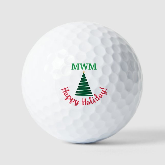 Monogram Modern Christmas Tree Golf Ball (Front)