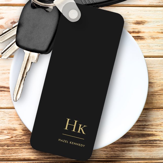 Monogram Modern Classic Minimalist Black Gold Keychain (Creator Uploaded)