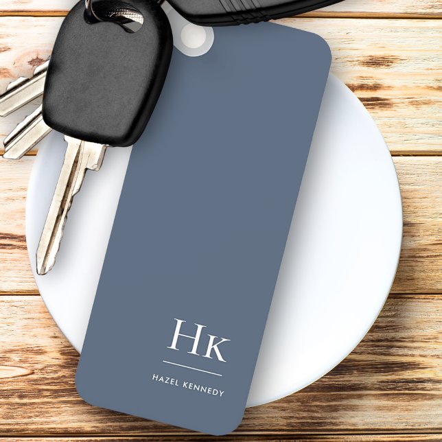 Monogram Modern Classic Minimalist Navy Blue White Keychain (Creator Uploaded)