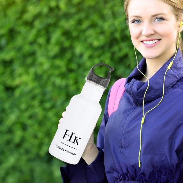 Monogram Modern Classic Simple Minimalist Initials Stainless Steel Water Bottle (Creator Uploaded)
