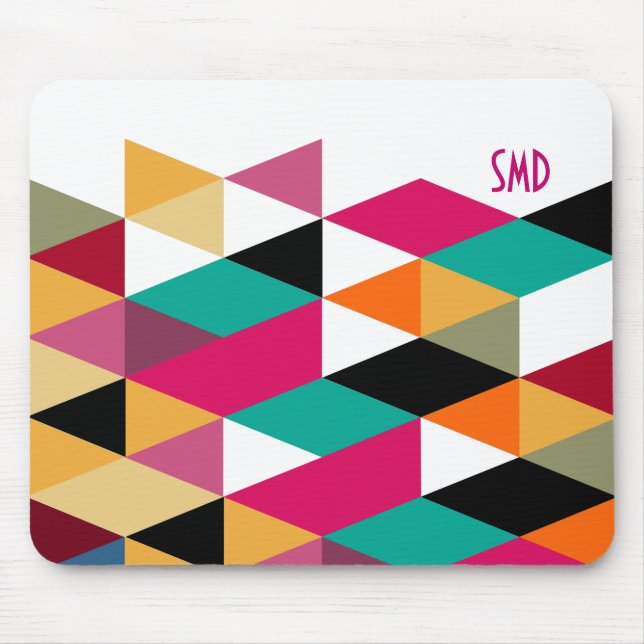 Monogram Modern Colorful Geometric Pattern Mouse Pad (Front)