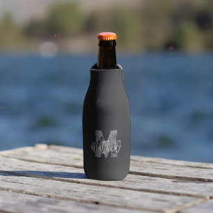 Monogram Modern Cool Grunge Add Your Name Bottle Cooler
