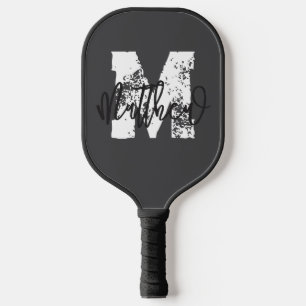 Monogram Modern Cool Grunge Add Your Name Carbon Fiber Pickleball Paddle