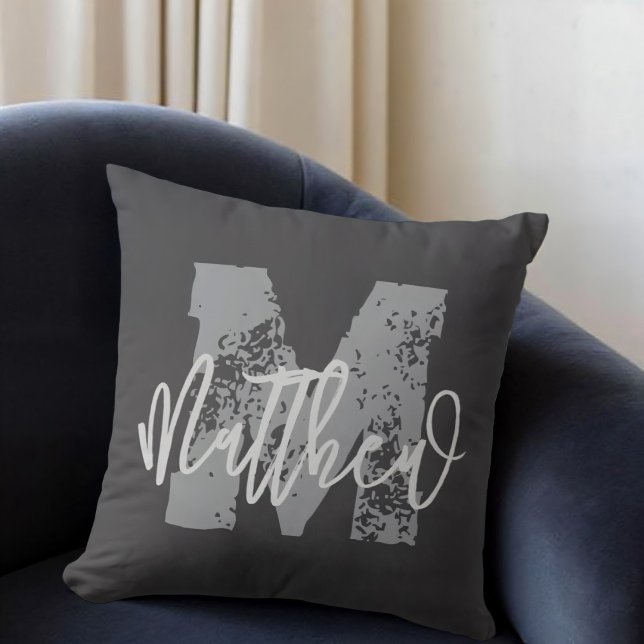 Monogram Modern Cool Grunge Add Your Name Throw Pillow (Creator Uploaded)