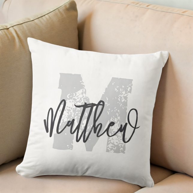Monogram Modern Cool Grunge Add Your Name Throw Pillow (Creator Uploaded)