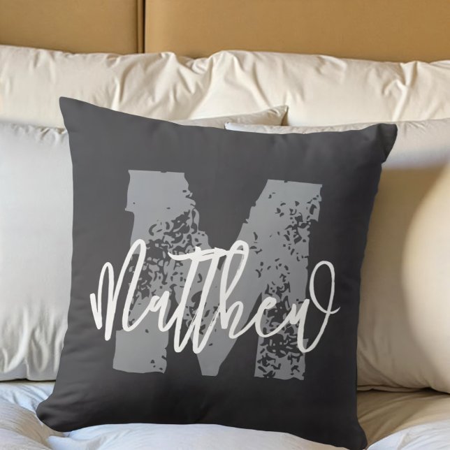 Monogram Modern Cool Grunge Add Your Name Throw Pillow (Creator Uploaded)