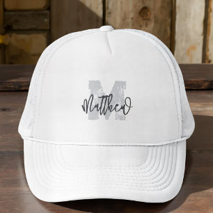 Monogram Modern Cool Grunge Add Your Name Trucker Hat