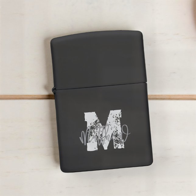 Monogram Modern Cool Grunge Add Your Name Zippo Lighter (Creator Uploaded)