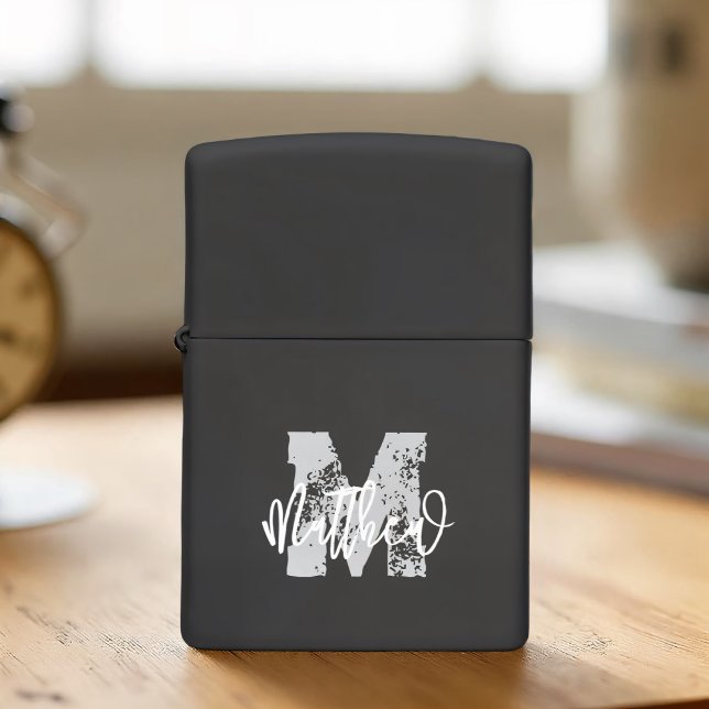 Monogram Modern Cool Grunge Add Your Name Zippo Lighter (Creator Uploaded)