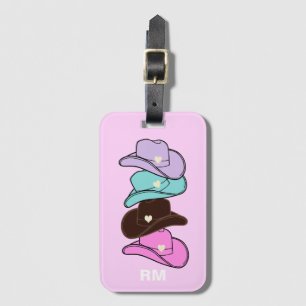 Monogram Modern Cowboy Hat Stack Pink Luggage Tag