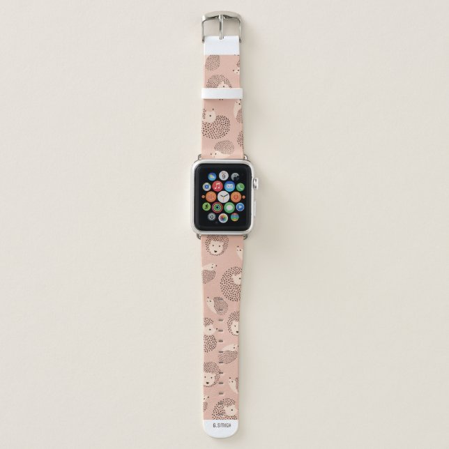 Monogram Modern Cute Hedgehog Pattern Apple Watch Band (Front)