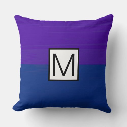 Monogram Modern Dark Blue and Purple Elegant Throw Pillow
