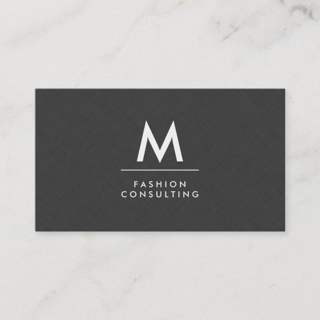 Monogram Modern Dark Gray Linen Faux Pattern Business Card (Front)