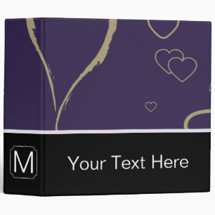 Monogram Modern Dark Purple Heart Pattern Binder
